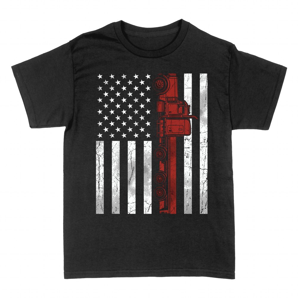 T-shirts: Red semi truck on American flag