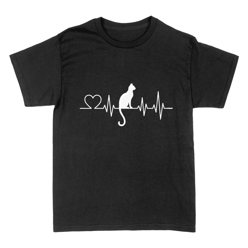 T-shirts: Cat silhouette with heartbeat and heart