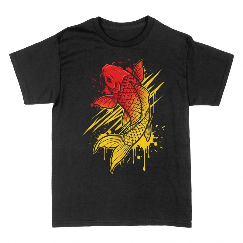 T-shirts: Red and gold koi fish with splatters