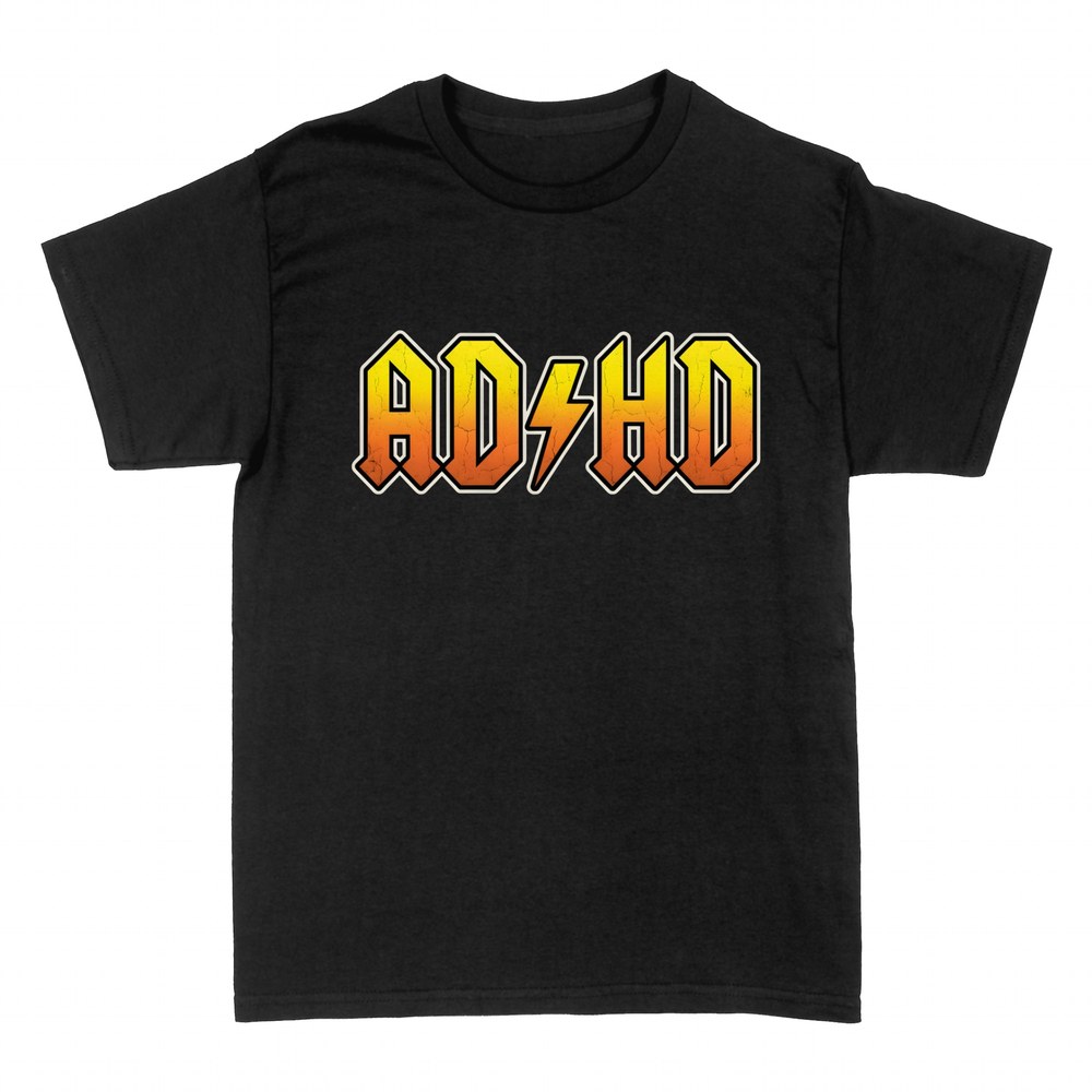 T-shirts: ADHD rock logo lightning bolt parody