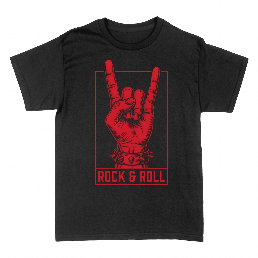 T-shirts: Rock horns hand with spiked bracelet