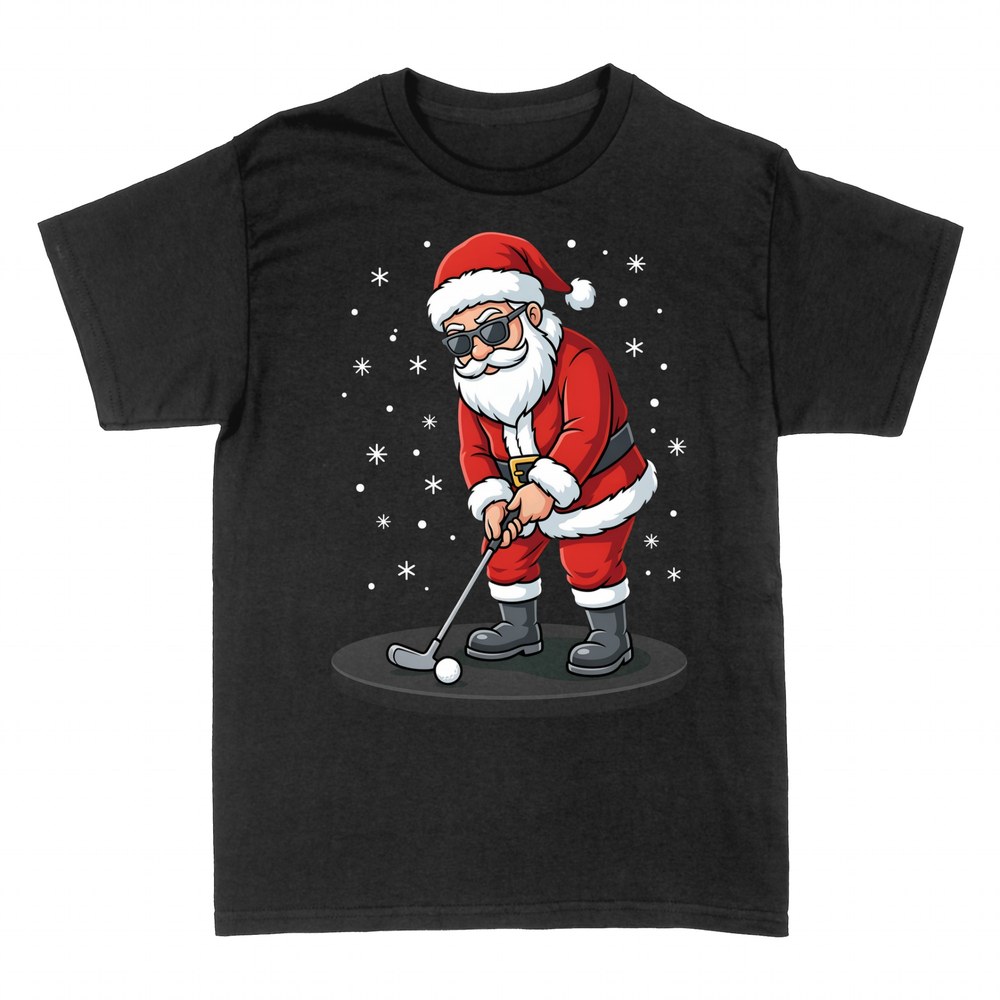T-shirts: Golfing Santa Claus with sunglasses