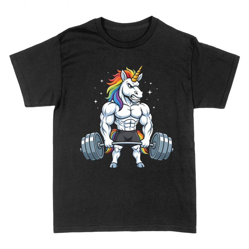 T-shirts: Muscular unicorn doing a deadlift