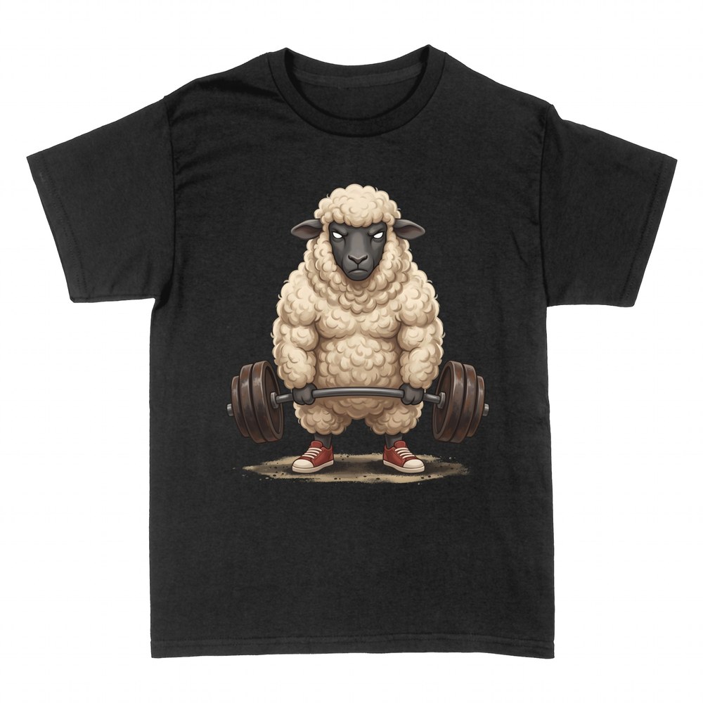 T-shirts: Muscular sheep doing a deadlift