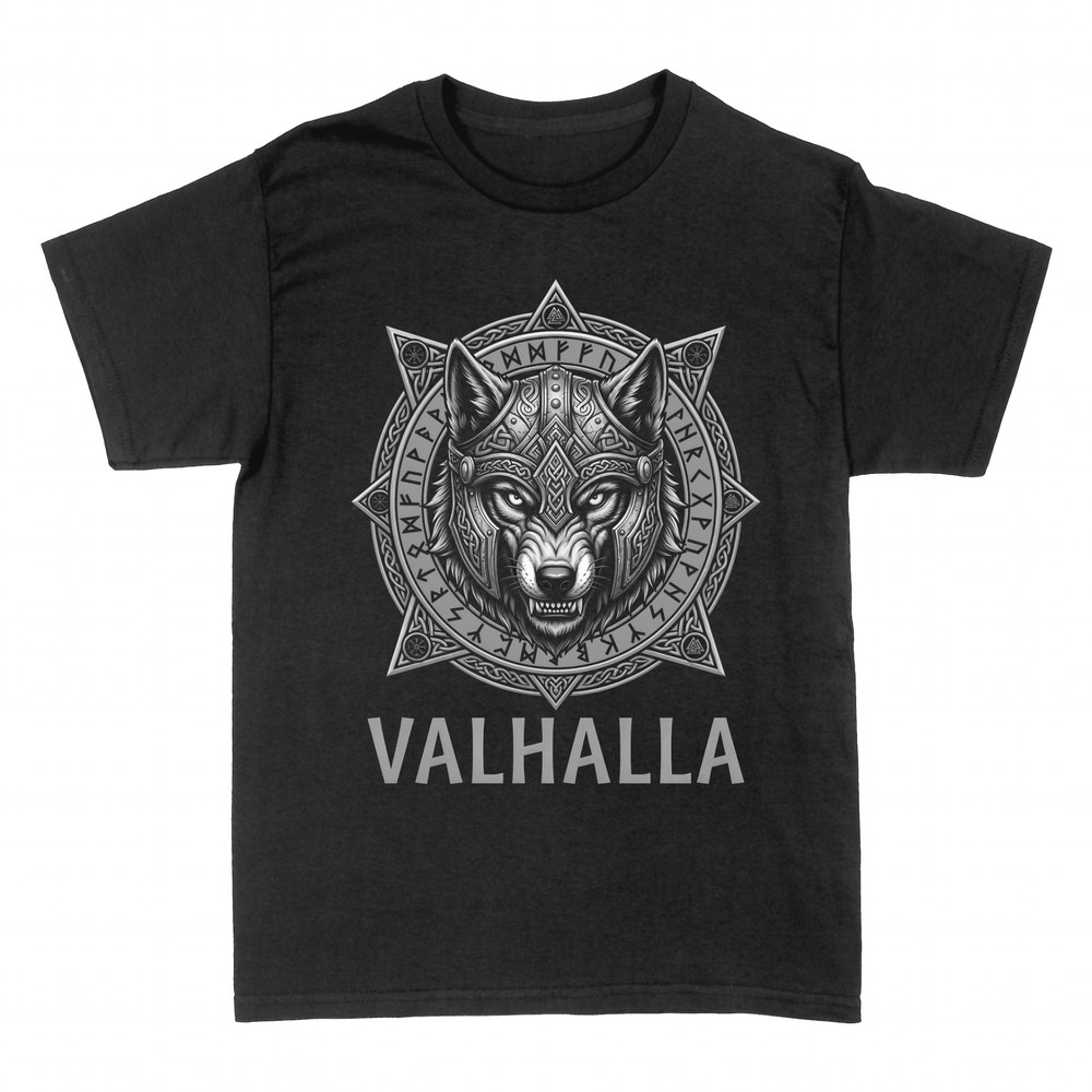 T-shirts: Viking wolf with runic helmet Valhalla