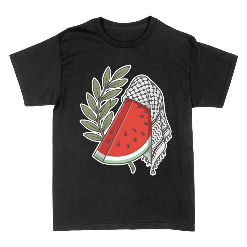 T-shirts: Watermelon keffiyeh and olive branch