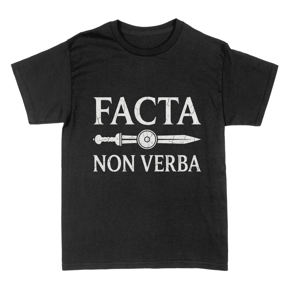 T-shirts: Deeds not words with Roman sword