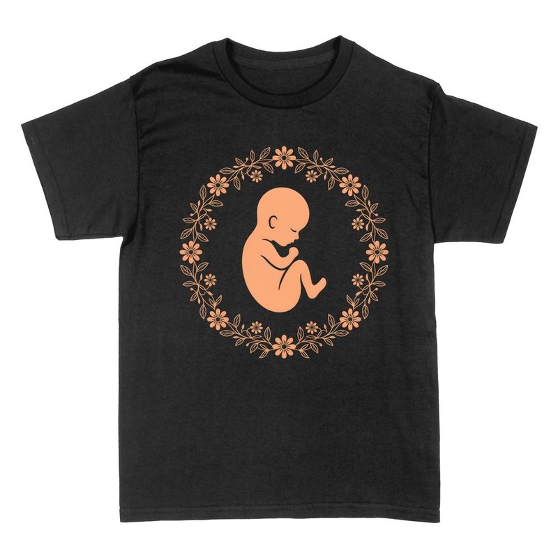 T-shirts: Baby in a floral wreath for midwives