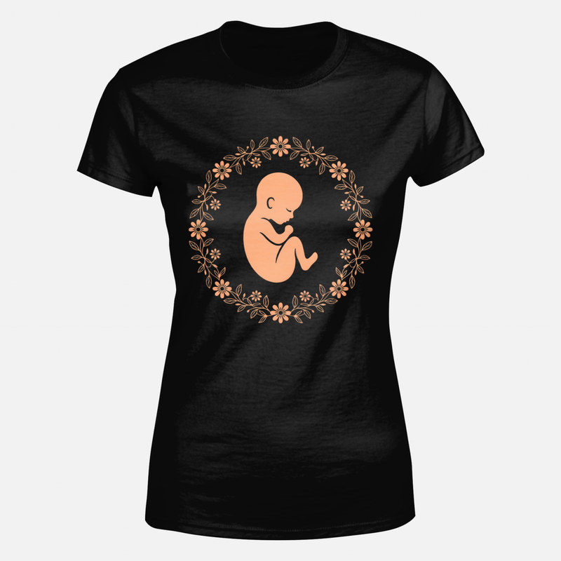 T-shirts: Baby in a floral wreath for midwives