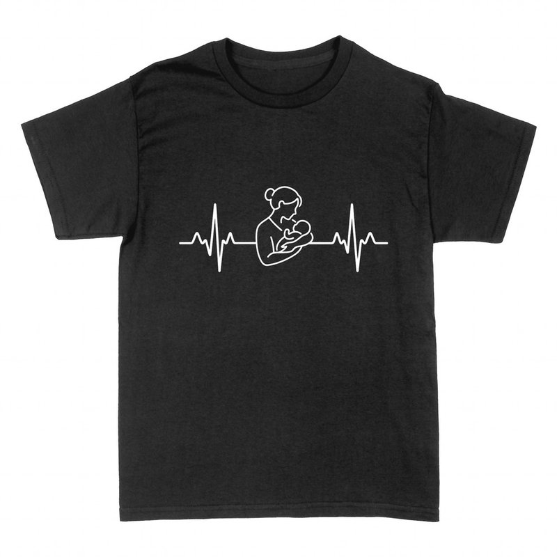 T-shirts: Midwife holding newborn on heartbeat line