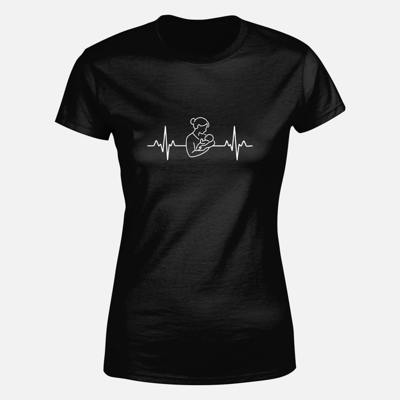 T-shirts: Midwife holding newborn on heartbeat line