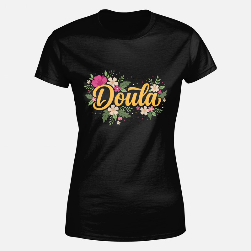 T-shirts: Floral Doula birth companion lettering