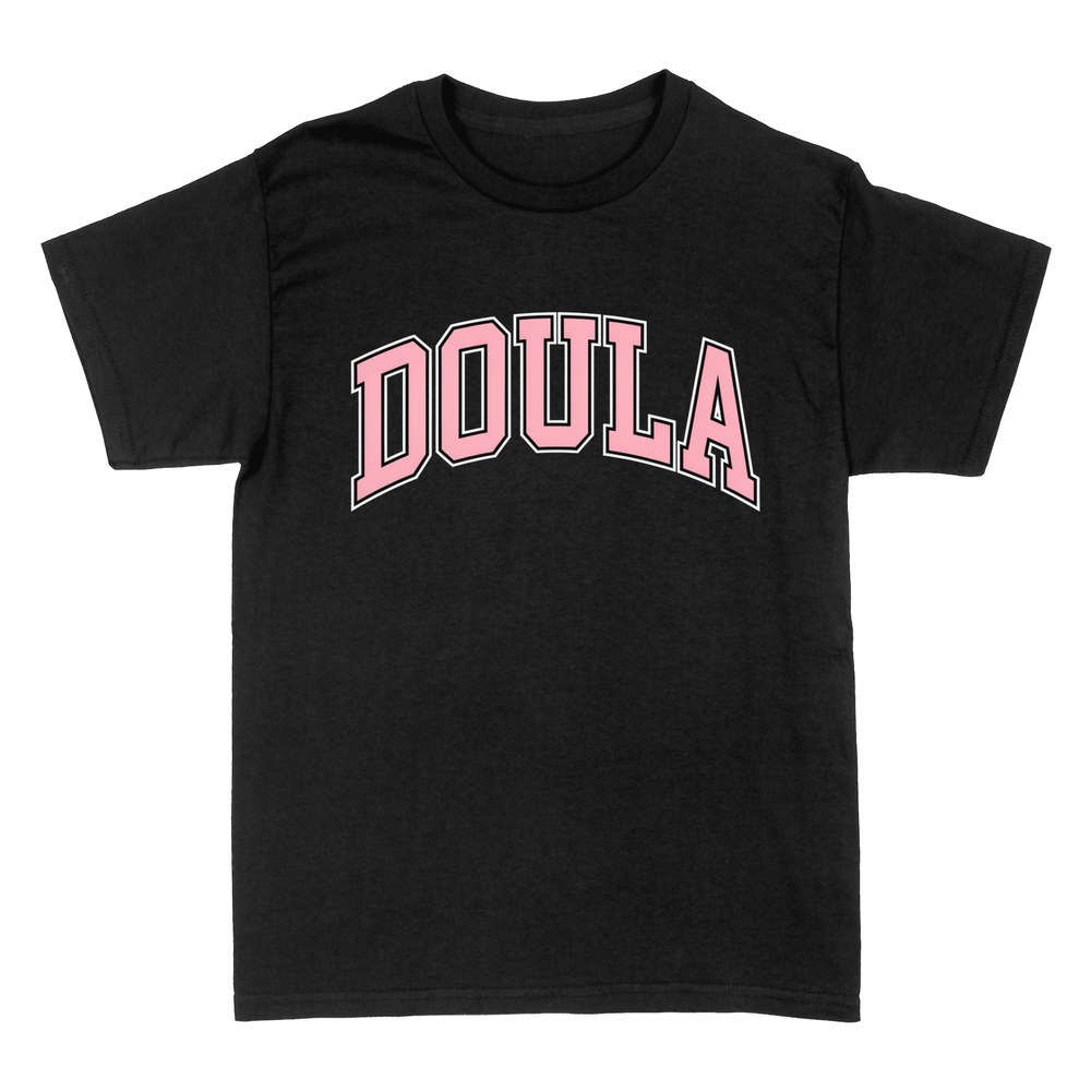 T-shirts: Pink College-Font Doula Lettering