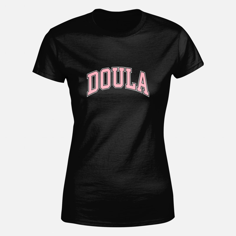 T-shirts: Pink College-Font Doula Lettering