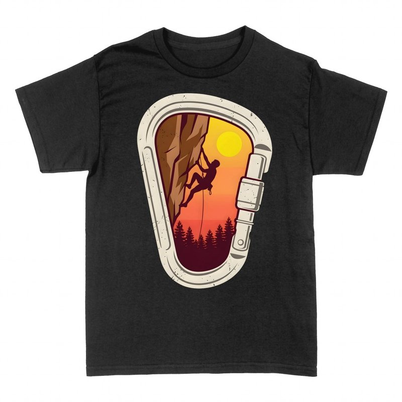 T-shirts: Carabiner framing a climber at sunset
