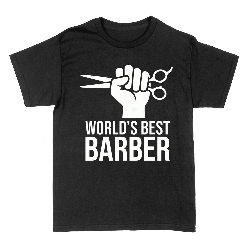 T-shirts: Fist gripping barber scissors