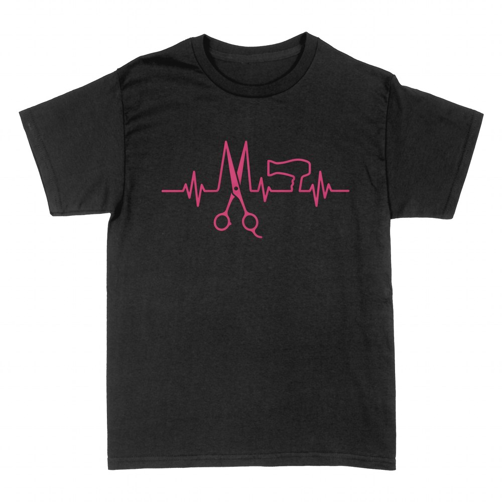 T-shirts: Hairdresser heartbeat scissors and dryer