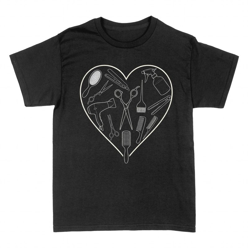 T-shirts: Heart made of hairdresser tools