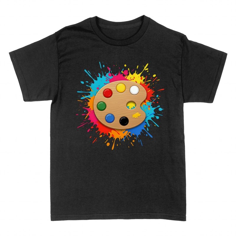 T-shirts: Painter's palette with colorful splatter burst
