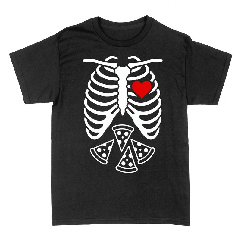 T-shirts: X-ray skeleton with pizza belly