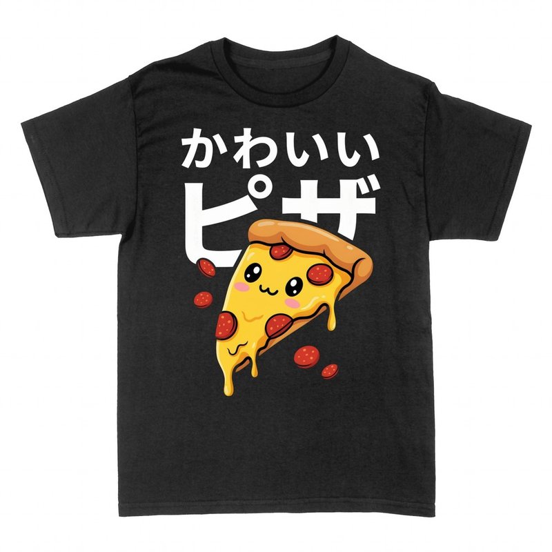 T-shirts: Kawaii pizza slice with a smiling face