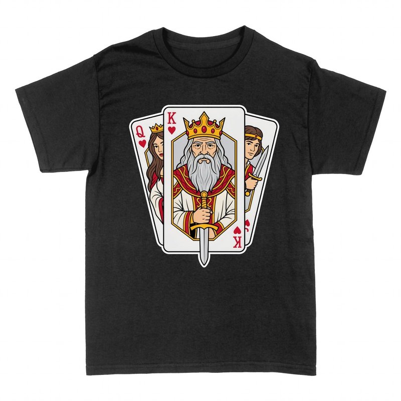 T-shirts: King of Hearts with sword, poker cards