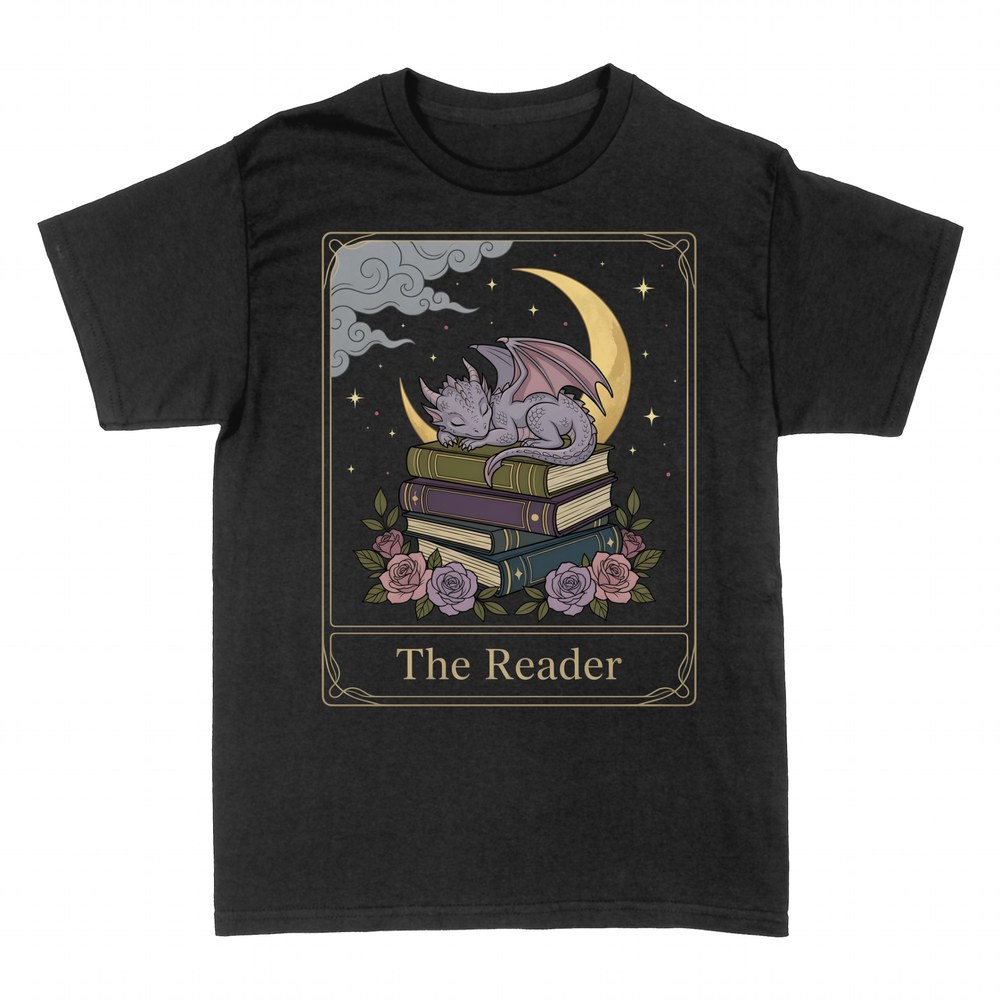 T-shirts: The Reader sleeping dragon on books
