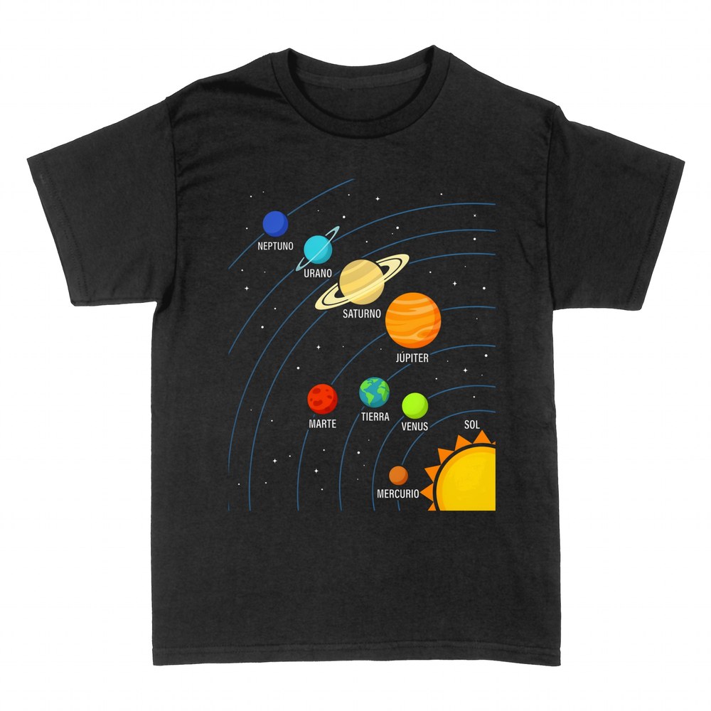 T-shirts: Solar system with labeled planets