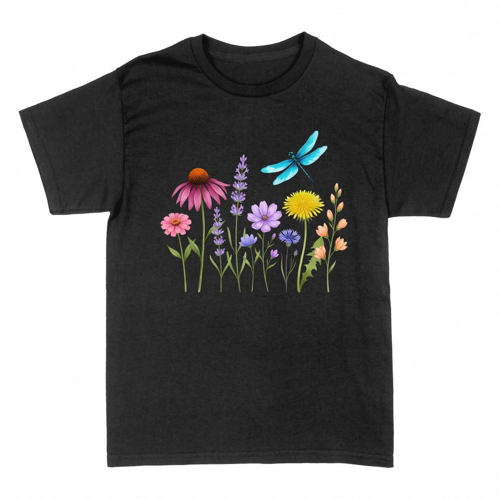 T-shirts: Wildflower meadow with dragonfly
