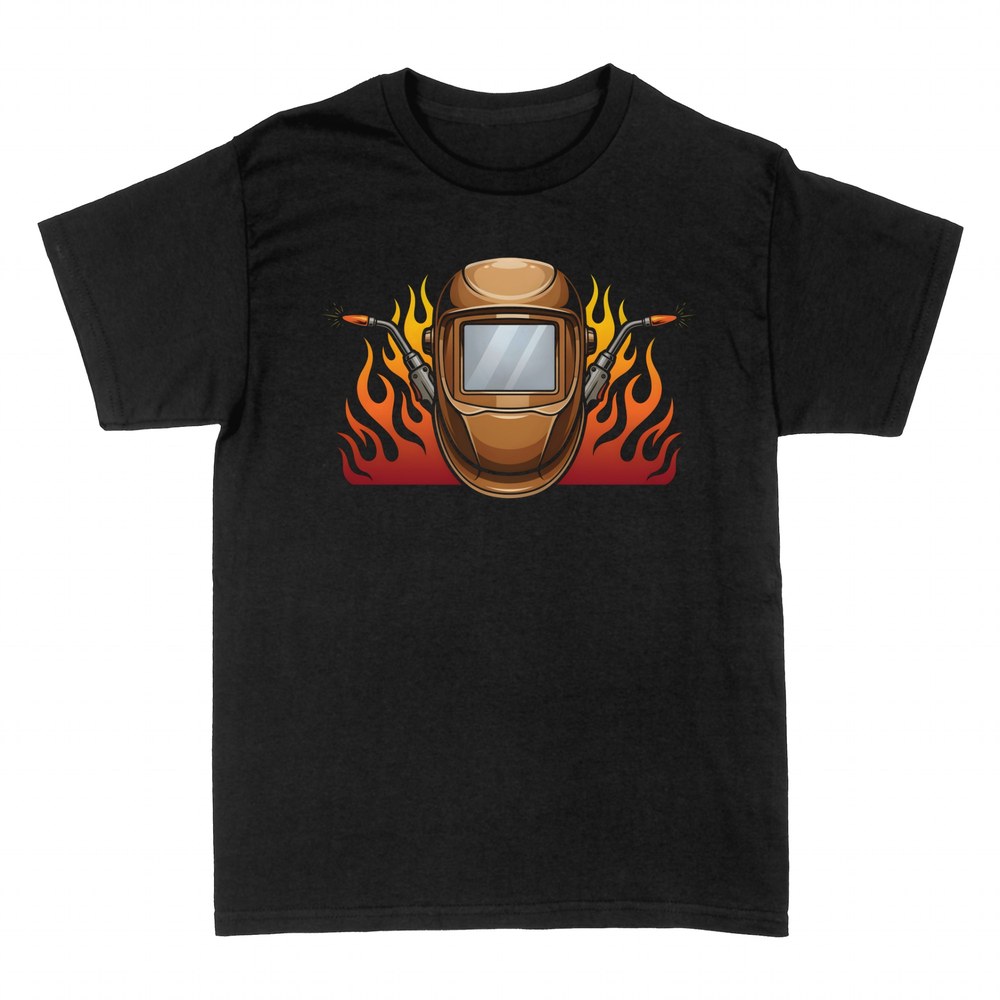 T-shirts: Welding Helmet and MIG Torches on Flames