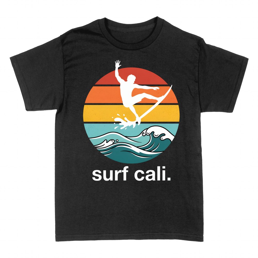 T-shirts: Retro California surfer riding the wave 