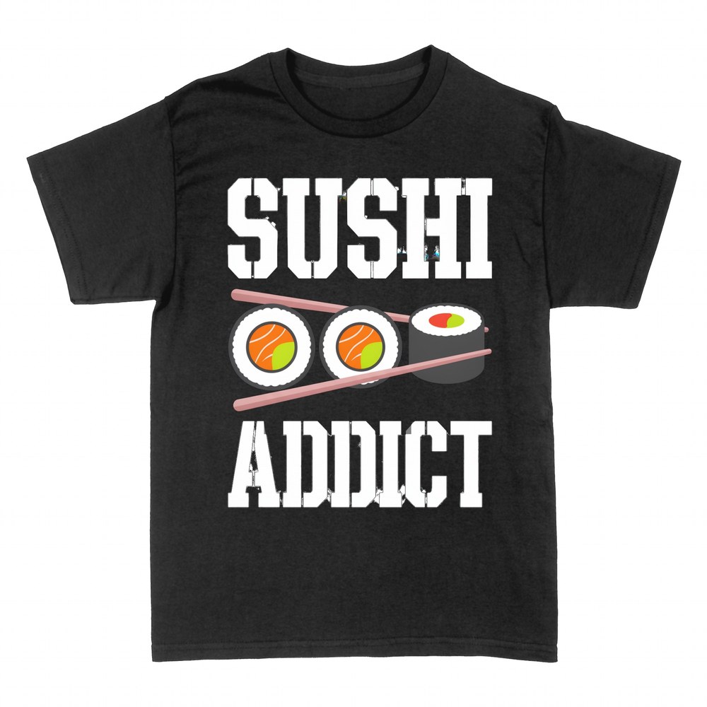 T-shirts: Sushi addict with maki rolls and chopsticks
