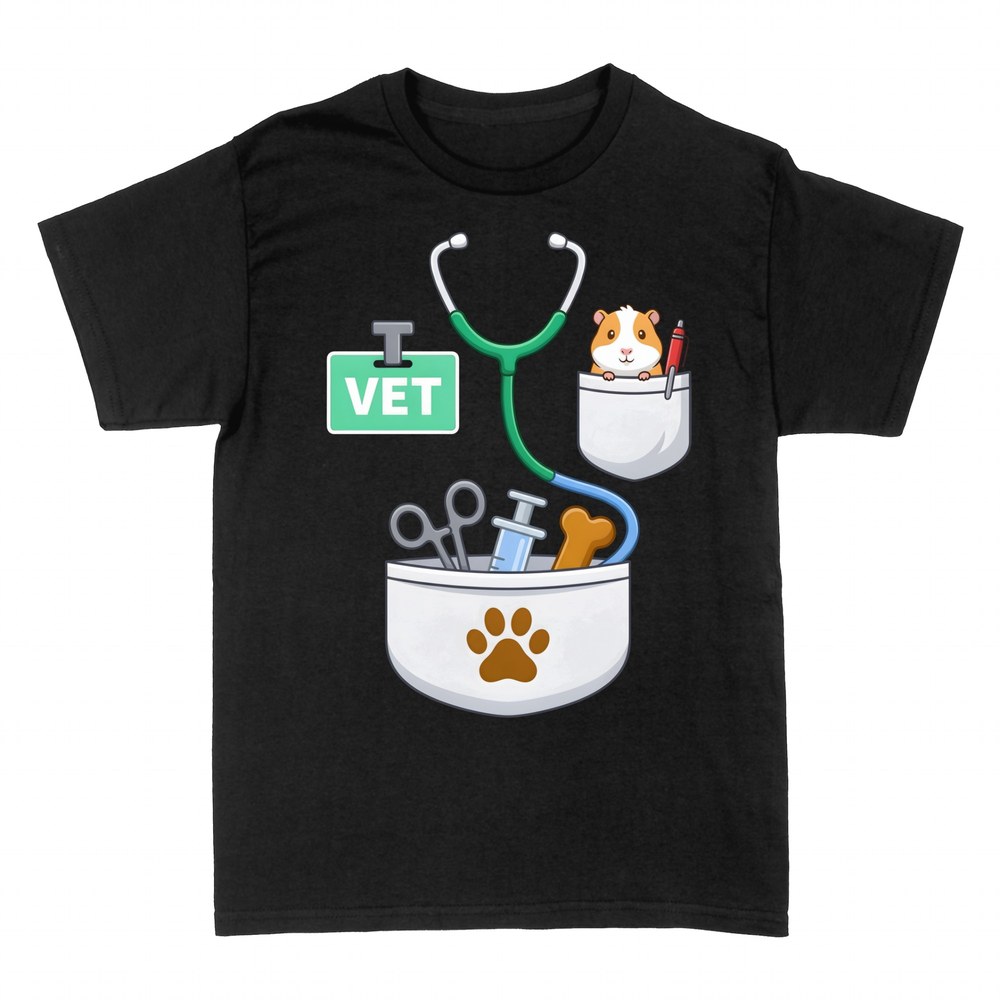 T-shirts: Vet badge, guinea pig pocket and bowl