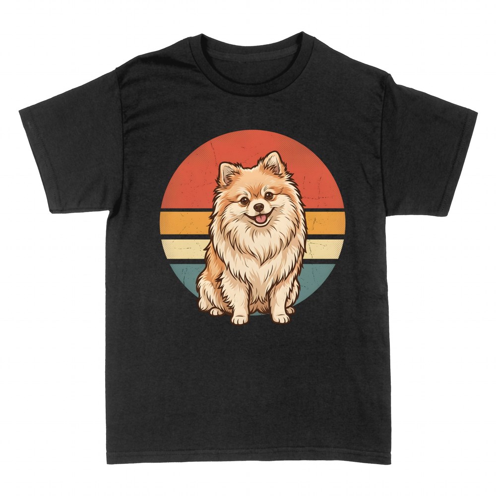 T-shirts: Pomeranian dog with retro sunset