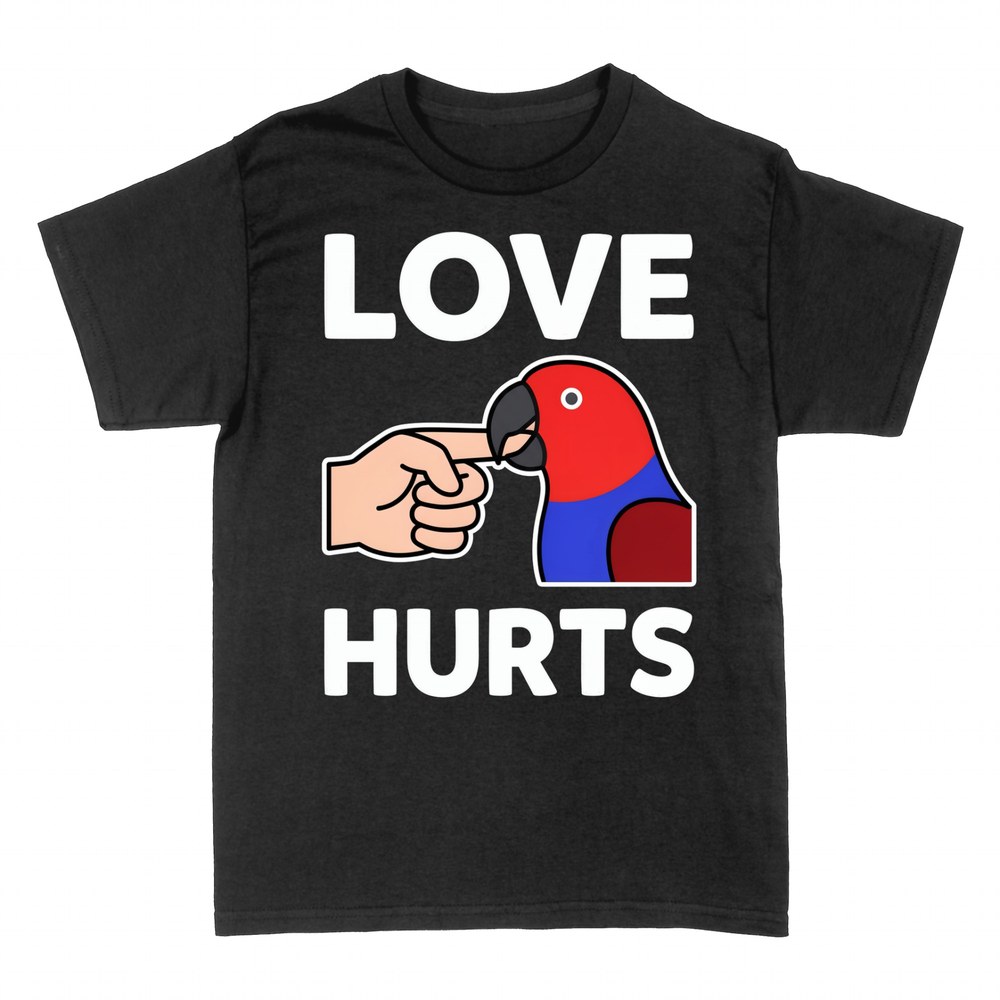 T-shirts: Love Hurts biting parrot