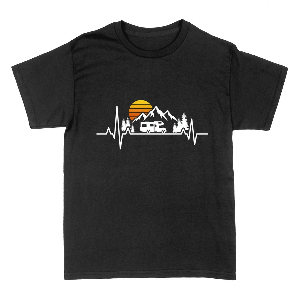 T-shirts: Motorhome heartbeat with mountains and sunset