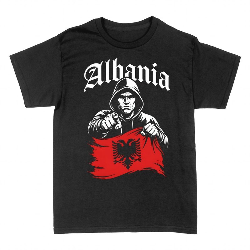 T-shirts: Albania flag and eagle with hooded man