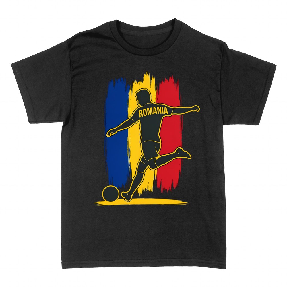 T-shirts: Romania flag football player