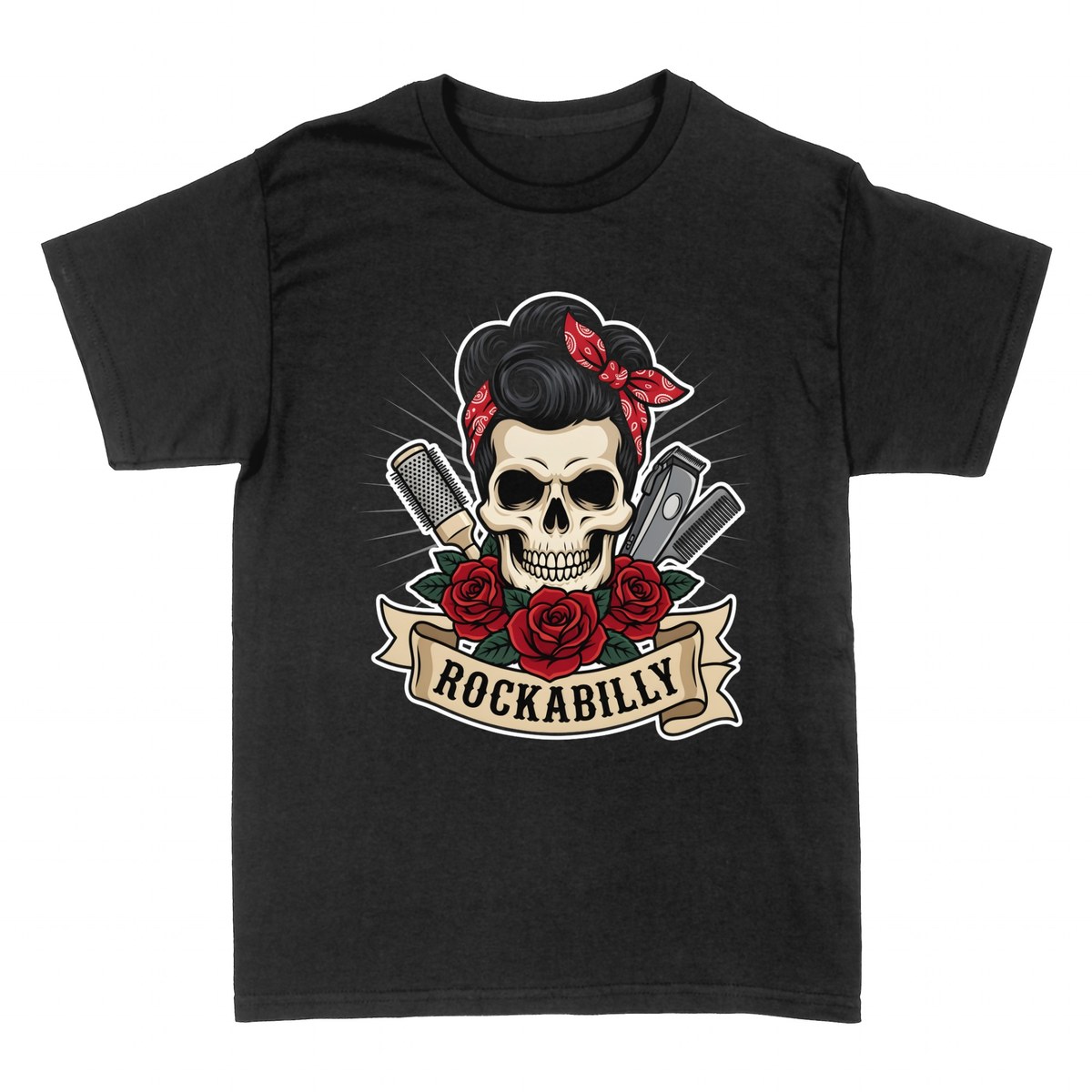 T-shirts: Rockabilly Barber Skull
