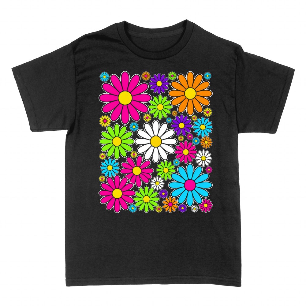 T-shirts: Colorful retro daisies flower collage