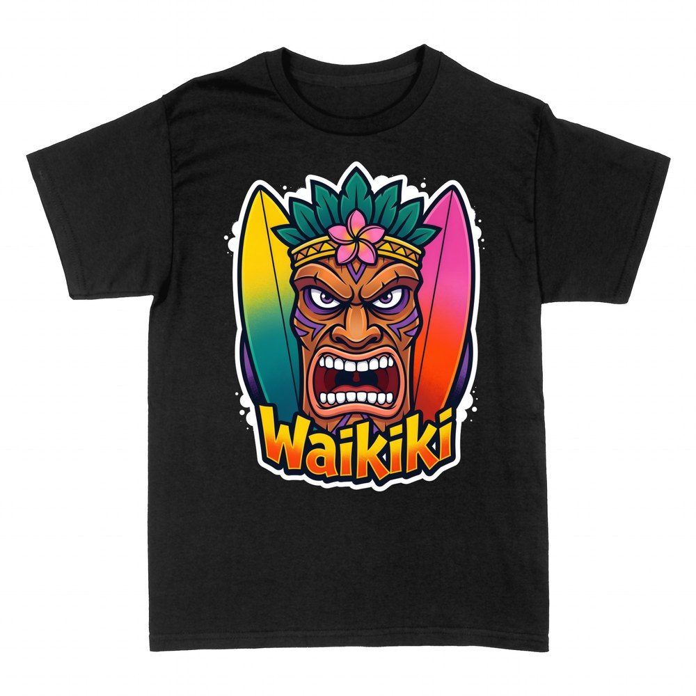 T-shirts: Waikiki Tiki Surf Rainbow Boards