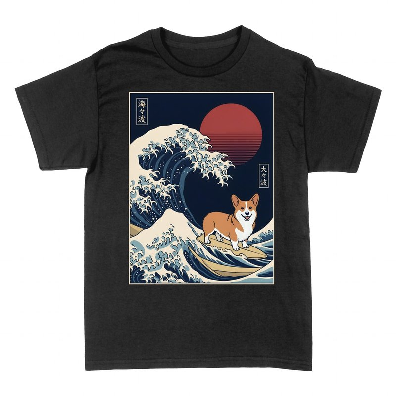 T-shirts: Corgi Surfing Japanese Wave Ukiyo-e