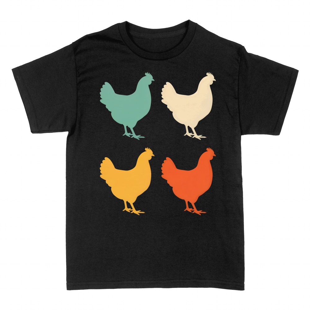 T-shirts: Colorful Hen Silhouettes Four Chickens