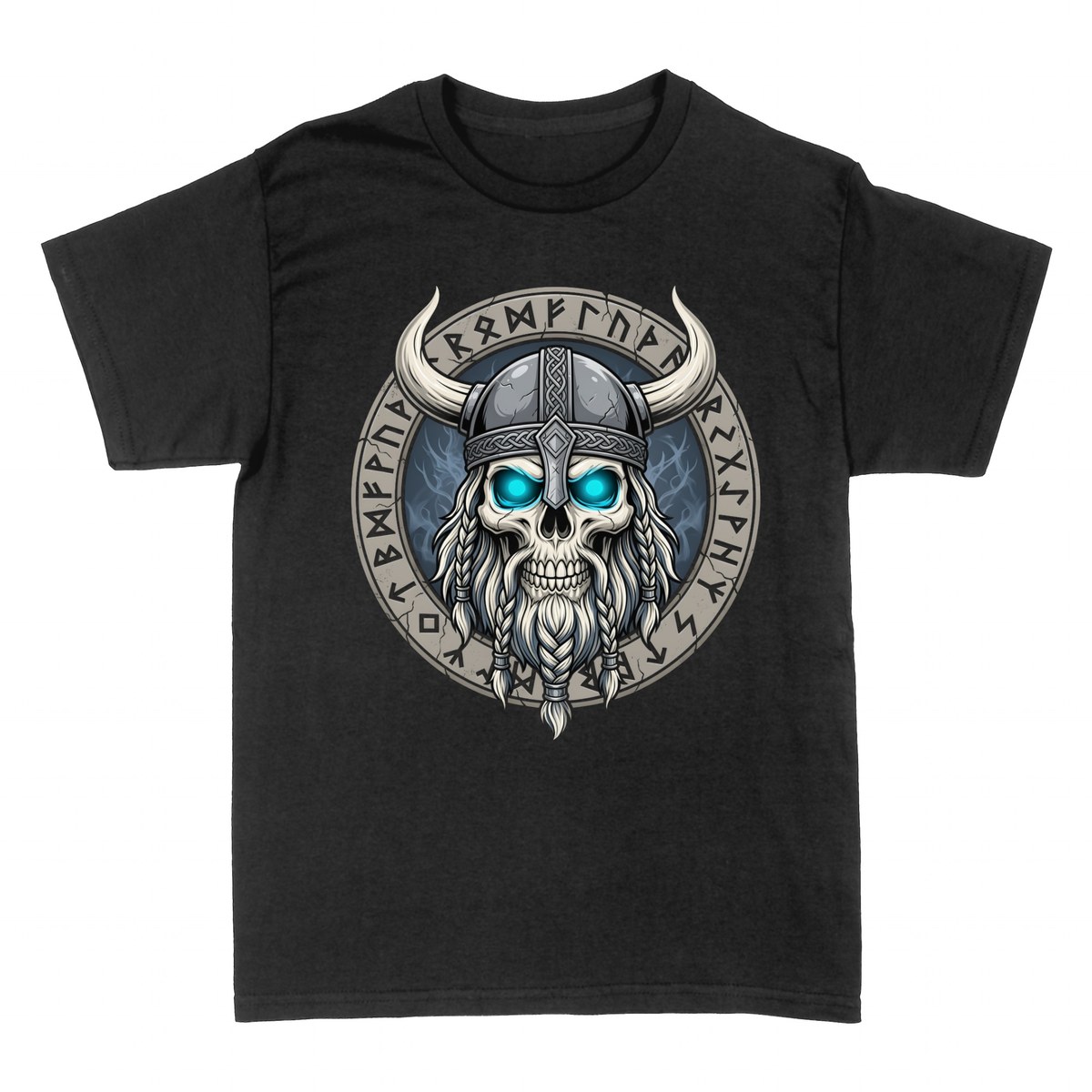 T-shirts: Viking Skull with Runes and Turquoise Eyes