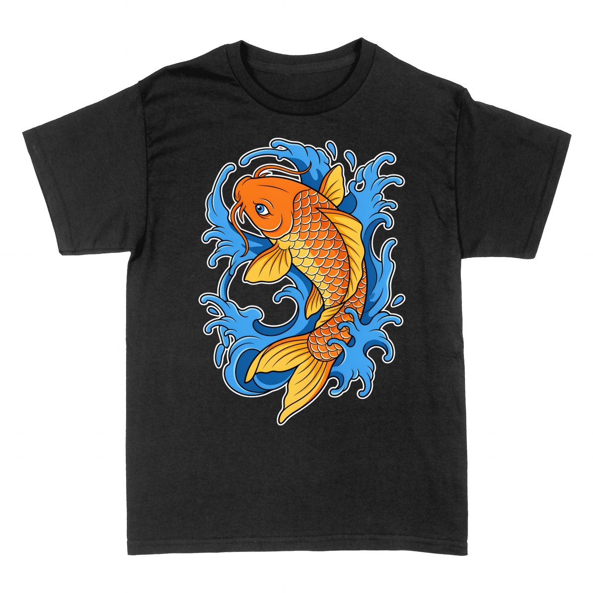 T-shirts: Orange Koi Fish with Blue Waves