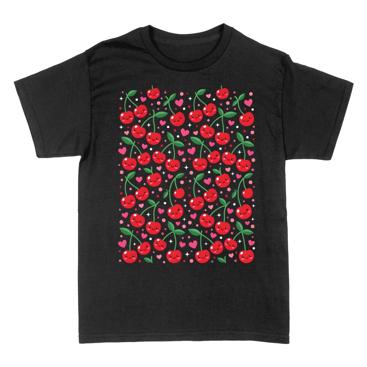T-shirts: Kawaii Cherry Pattern with Stars