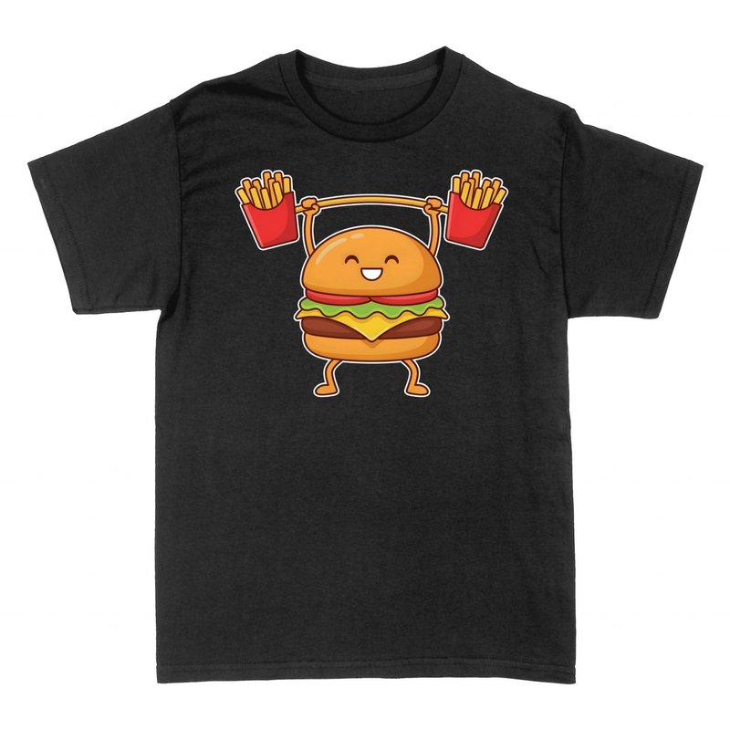T-shirts: Burger Lifting French Fries Barbells