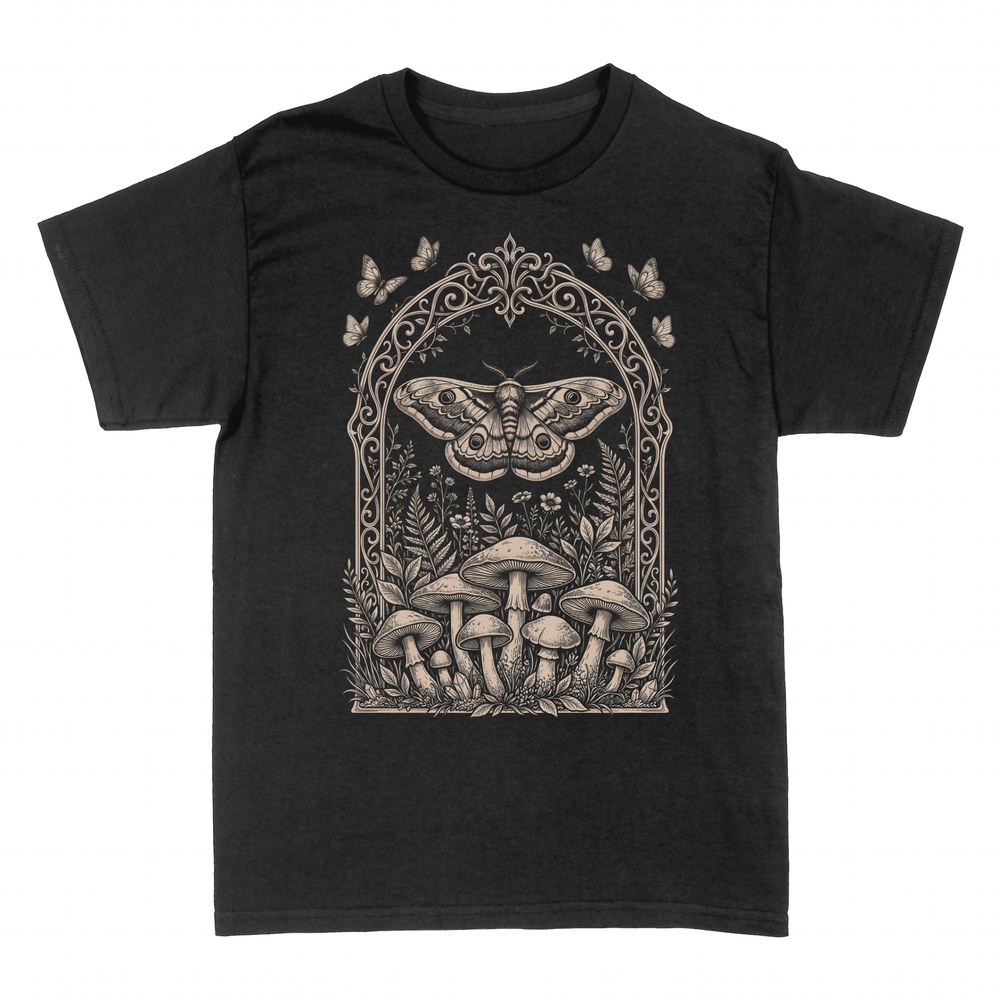 T-shirts: Gothic Botanical Moth and Mushrooms