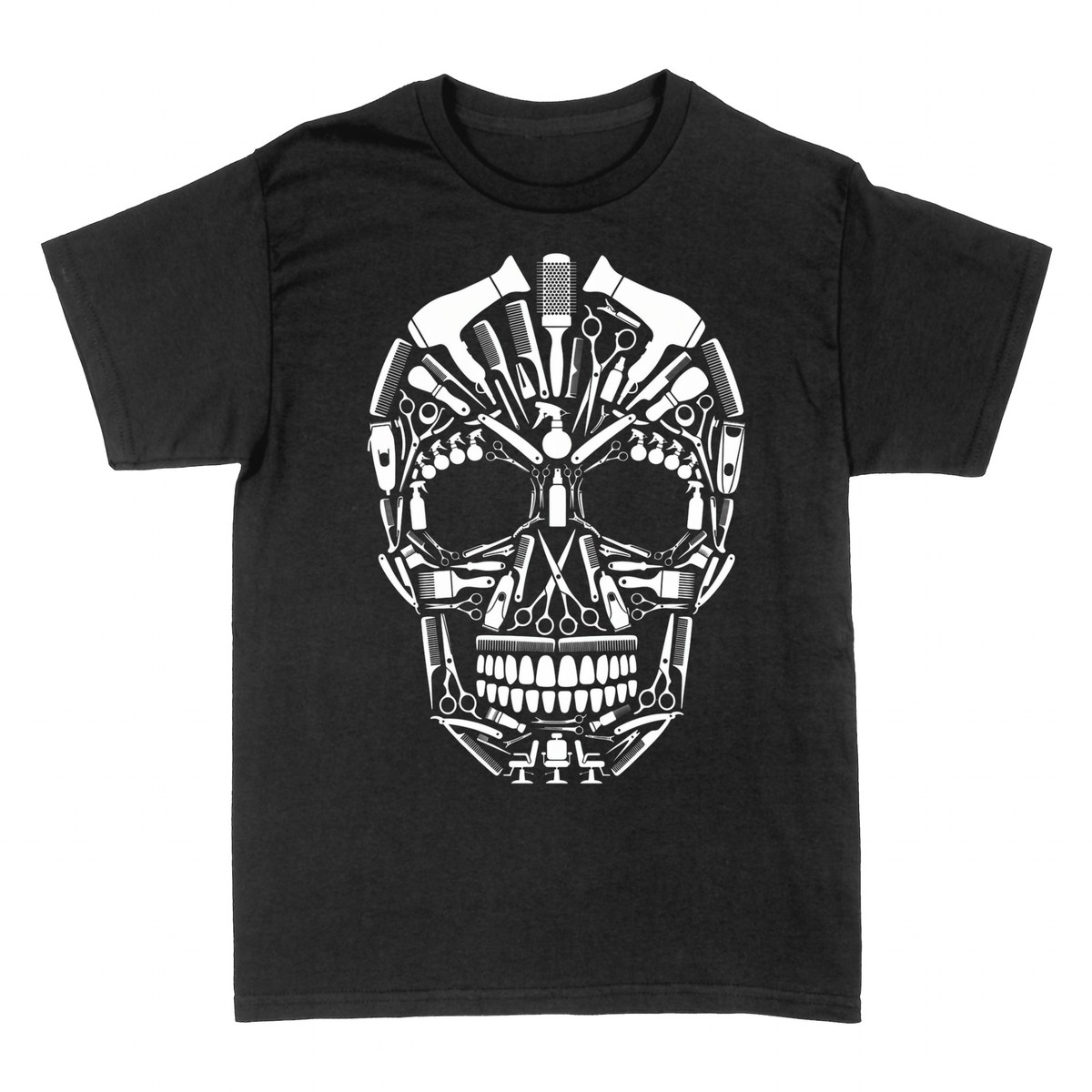 T-shirts: Hairdressing Tools Skull