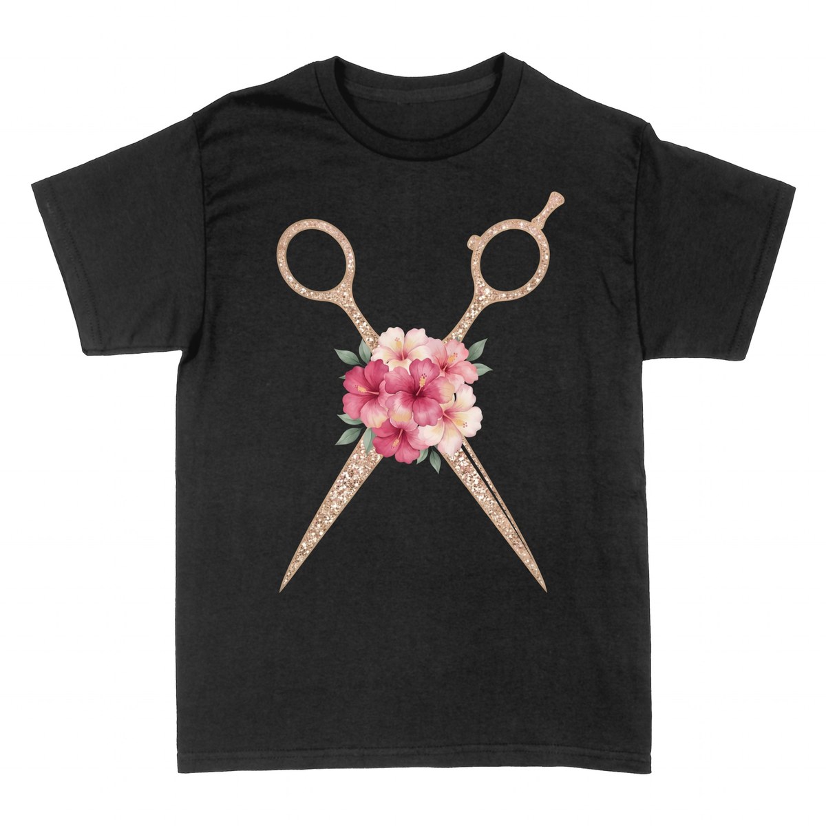 T-shirts: Golden Scissors with Flowers